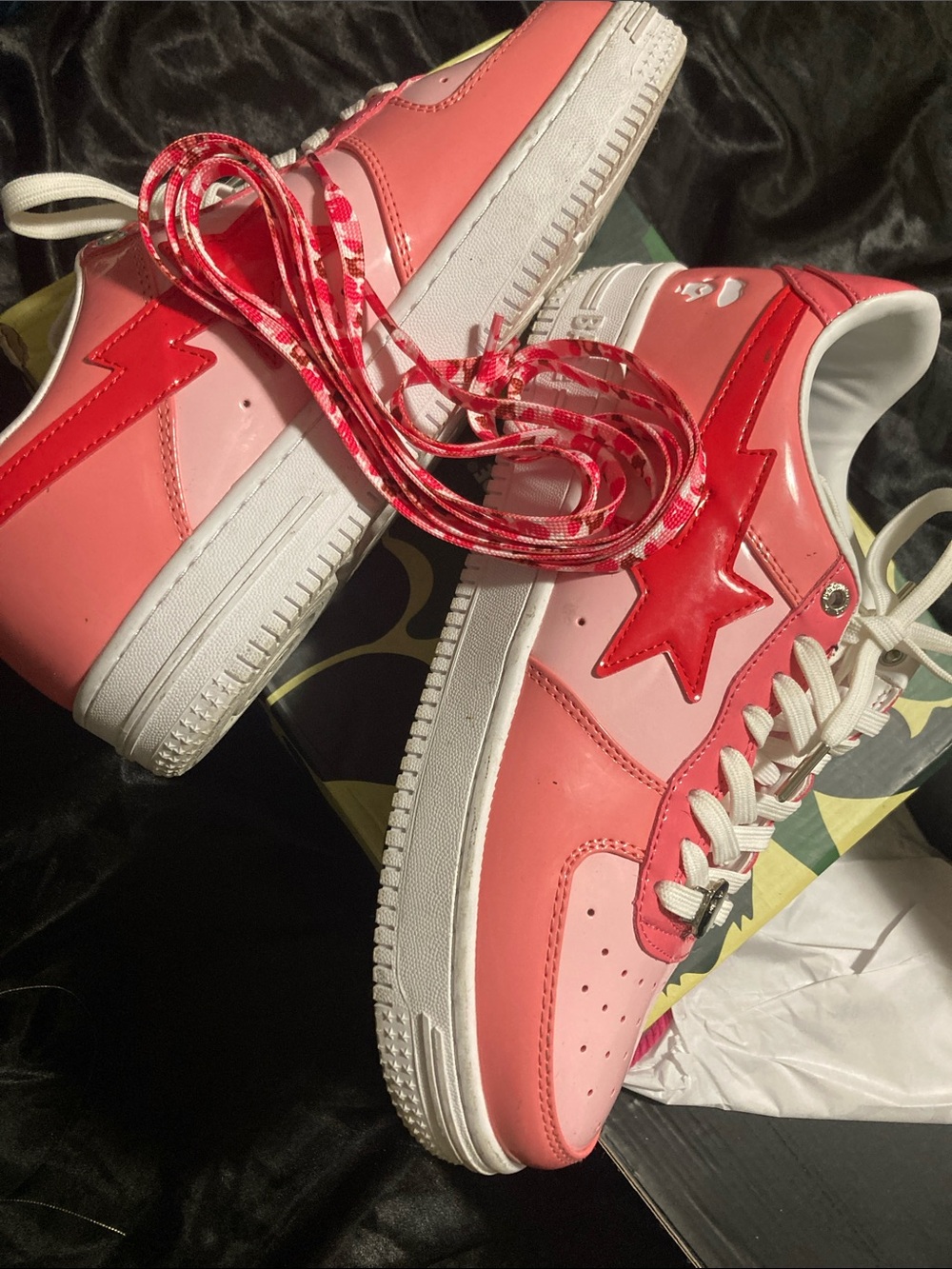 Bape Pink & Red Bapesta Low Sneakers